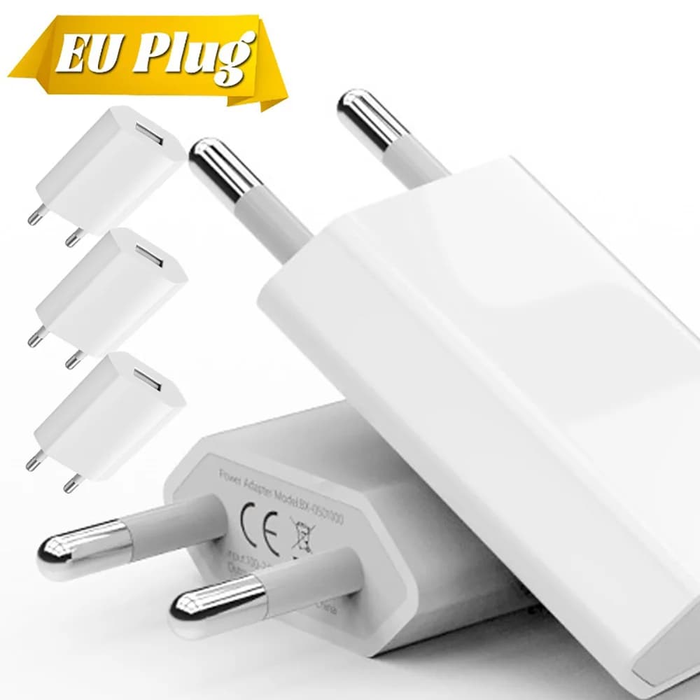 Caricatore USB a ricarica rapida 5V/1A Caricatore universale da viaggio per telefono cellulare per iPhone Samsung Xiaomi Huawei Caricatore portatile con spina europea