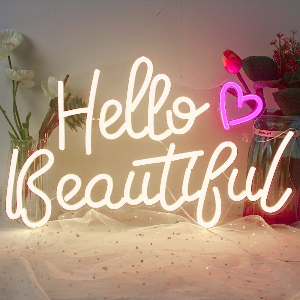 Ciao bellissime insegne al Neon luci a LED Warm Wedding Bedroom Decoration Bar Party Festival Room Wall Decor USB Power regalo romantico