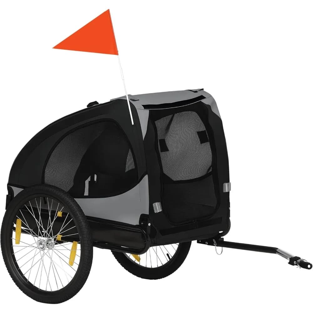 Rimorchio per bici per animali domestici con telaio in acciaio Aosom con gancio, ruote a sgancio rapido, riflettori, bandiere e trasportino da viaggio