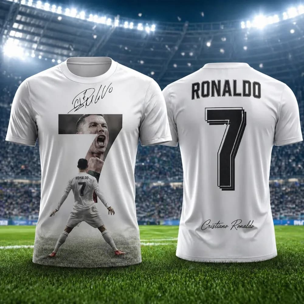 Set Sportivo Estivo alla Moda per Bambini con Stampa 3D di Ronaldo, Include Maglia da Calcio e T-shirt, Adatto per l'Uso Quotidiano
