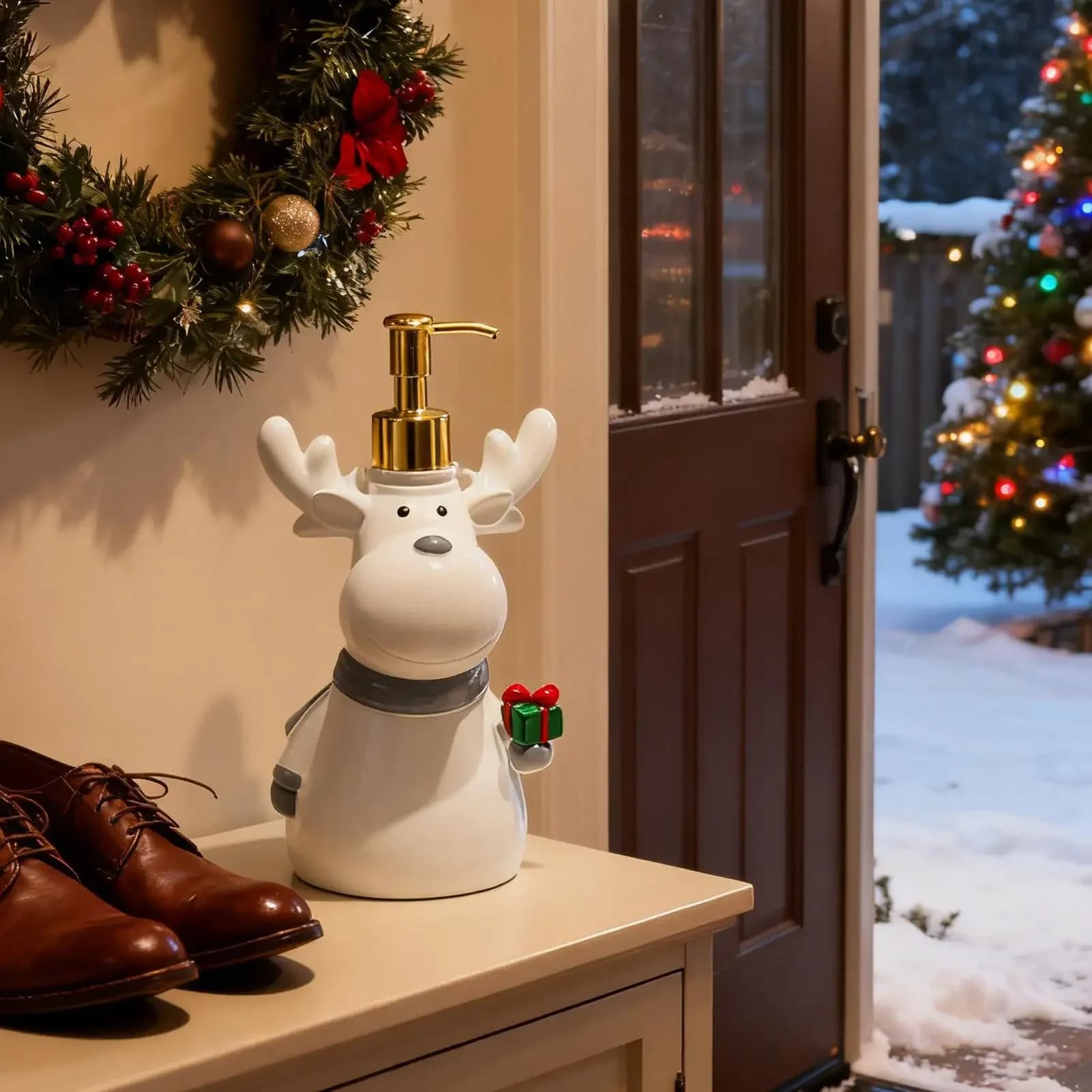 Manual Christmas Elk Soap Dispenser Empty Bottled Decorative Reindeer Refillable Lotion Bottle For Hand Sanitizer Shampo