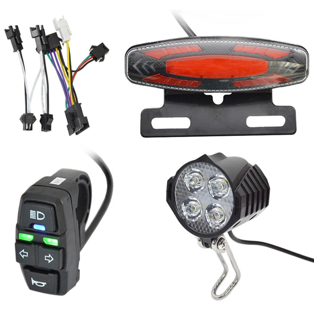Ebike Brake Front Light Rear 24V 48V Bicycle Door Lamp with Clacson Headlight Switch Electric Bike Turn Backlight Accessories Set