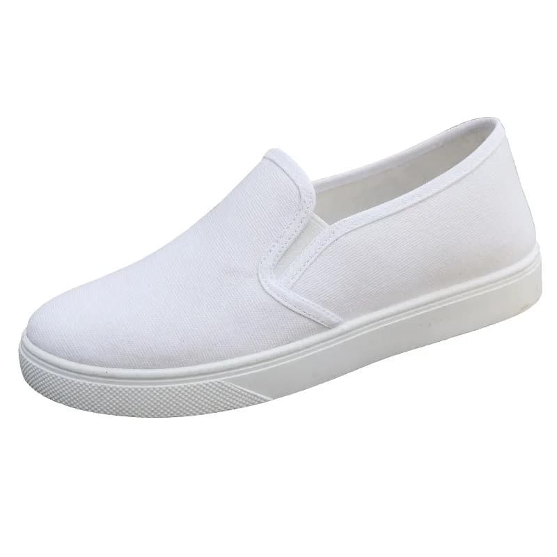 White Slip On Canvas Shoes Non Slip Flat Work Nurse Casual Sneakers Unisex