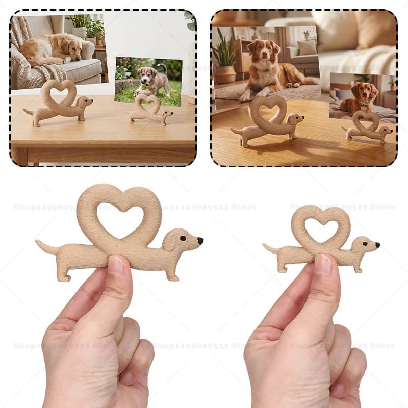 3D Printed Heart Dachshund Photo Frame Picture Holder, Sausage Dog Desktop Ornament, Aesthetic Home Bedroom Table Decor Gifts