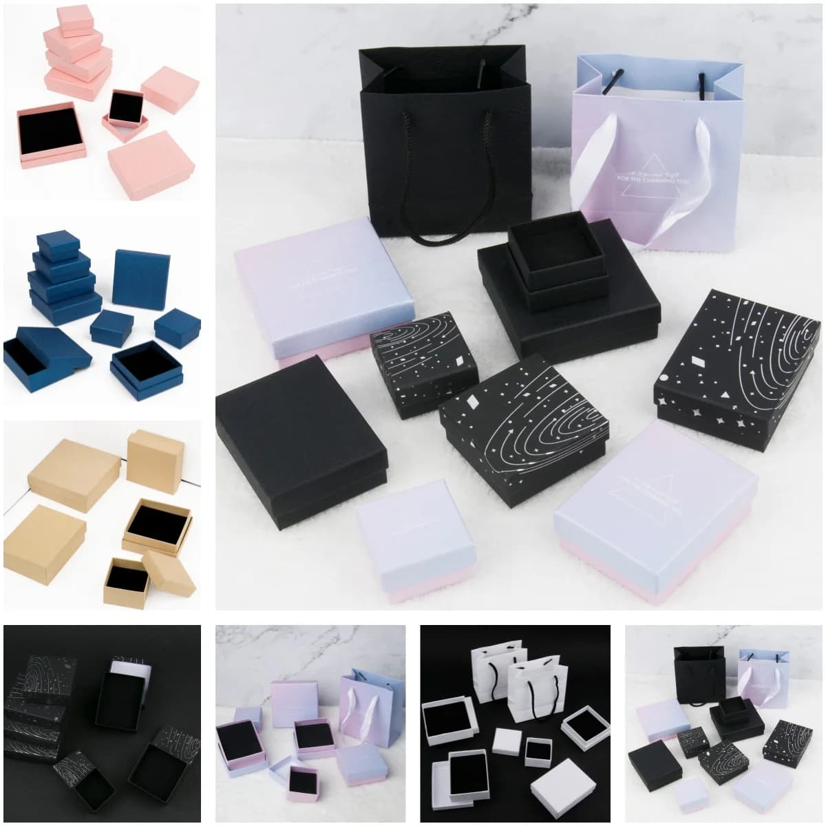 Portagioie in cartone colorato nero blu bianco Set collana regalo regalo collane bracciale orecchini anelli scatole espositive