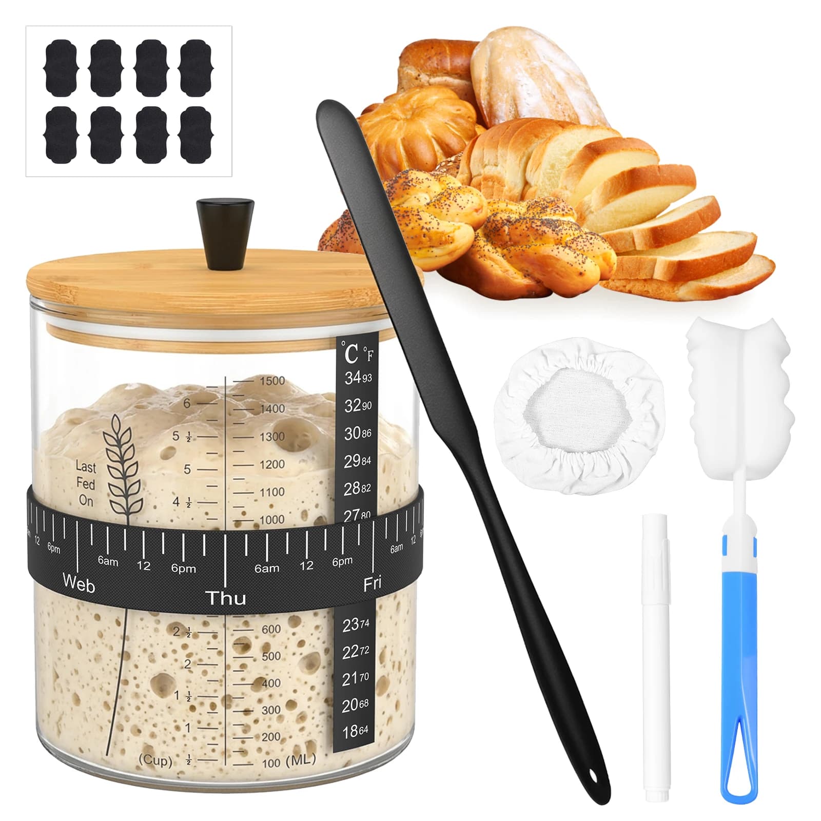Set di Barattoli per Lievito Naturale da 1500/900ml, Contenitore in Vetro Trasparente Resistente al Calore, Vaso per Fermentazione e Conservazione Alimenti