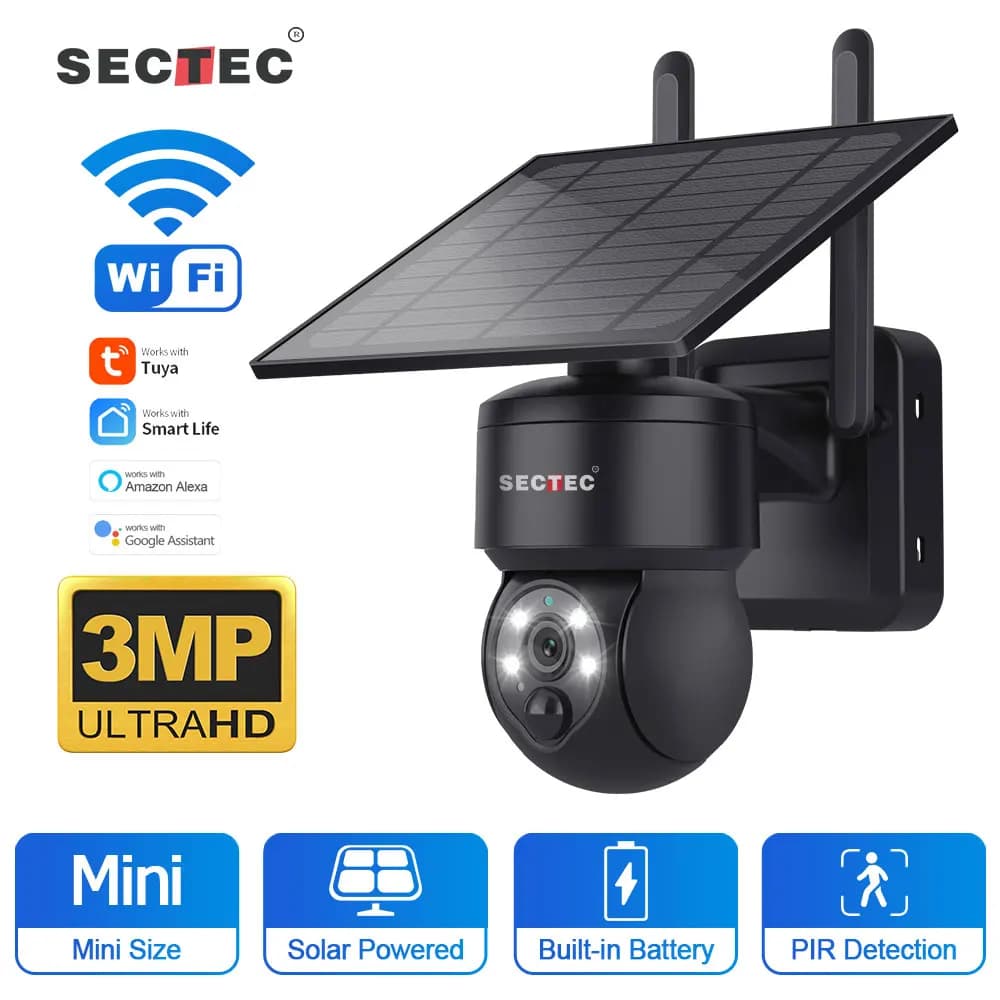 SECTEC TUYA 3MP telecamera PTZ solare di sicurezza WIFI CCTV telecamera solare di sorveglianza impermeabile senza fili visione notturna esterna