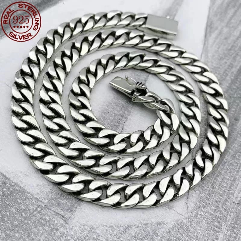 Collana in argento sterling massiccio S925 al 100% per uomo donna Catene in argento 925 Regalo di gioielli per coppie punk certificato originale