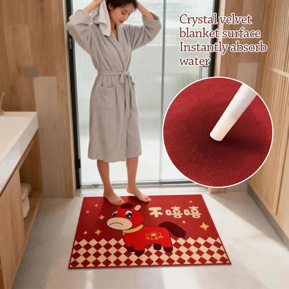 Tappetino per Porta con Motivo Cavallo Carino per Capodanno, Tappeto Antiscivolo, Assorbente, Tappetino da Bagno Cavallo Pianto, Decorazioni per la Casa