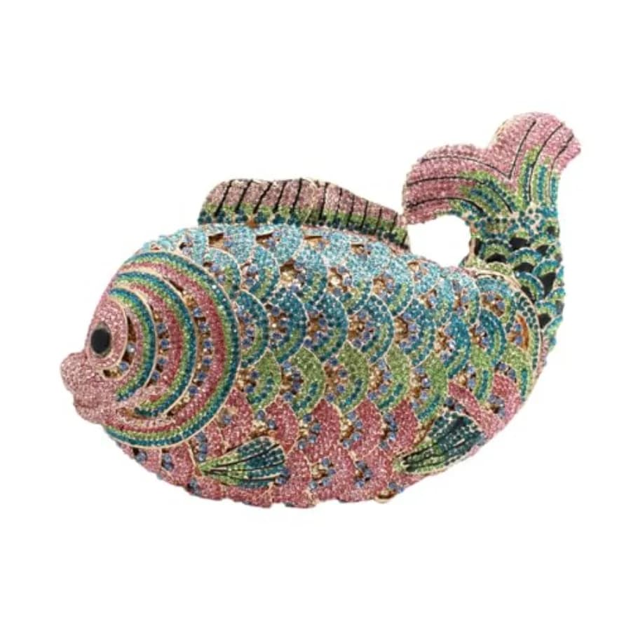Mini Pochette da Donna a Forma di Pesce, Borsa di Lusso con Strass Scintillanti, Borsetta per Banchetti e Matrimoni