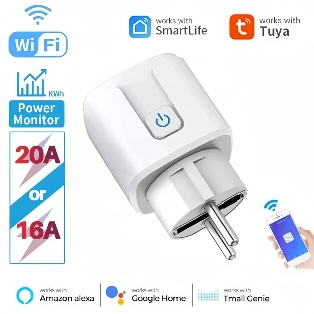 16A 20A EU Smart Socket WiFi Smart Plug Power Monitoring Timing Function Voice control works with APP Tuya Alexa Google Home
