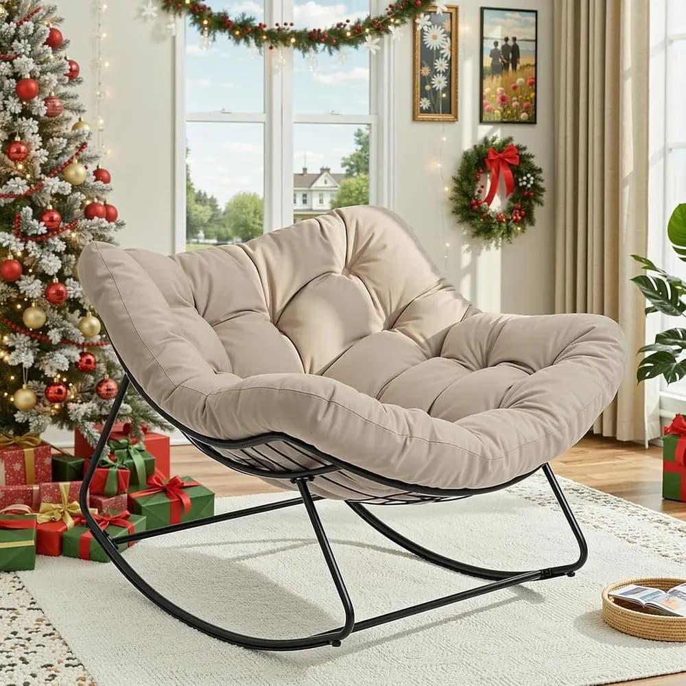 TIFICY Oversize rocking chair with thickened pillow, comfortable 450-pound egg chair for interior, cozy reading lobster for bedroom Ch