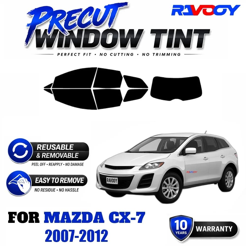 RAVOOY Precut Window Tint, Reusable Removable EPU Film, Custom Fit for Mazda CX-7 2007-2012, UV Heat Protection