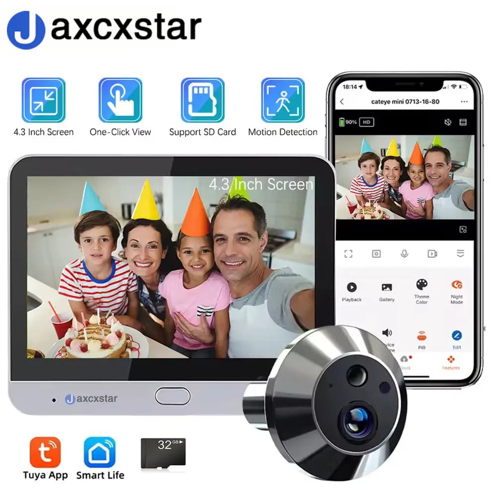 Mini WiFi Wireless Tuya Telecomando Smart Life Home Osservatore digitale Telecamera di sorveglianza per campanello elettronico Cat Eye