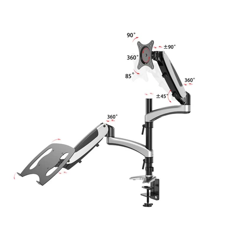 Aluminum Alloy LCD Monitor Arm with Laptop Notebook Adjustable Height Dual Monitor Mount Stand for 15"-32" Screens