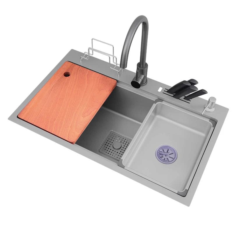 304 stainless steel sink grey with knife holder Large single slit Manual multifunctional kitchen vegetable sink