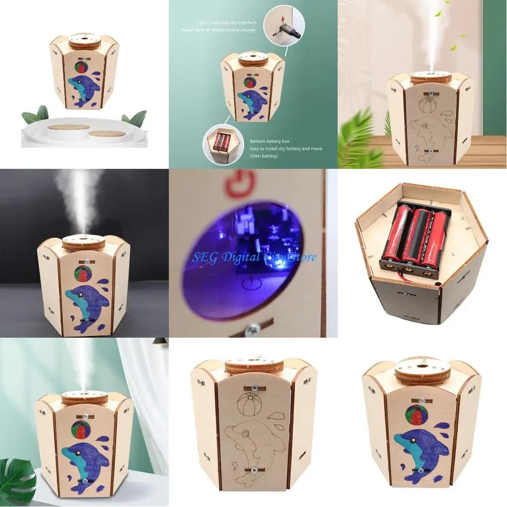 U75B Umidificatore puzzle in legno fai-da-te per camera da letto, soggiorno, giocattolo assemblaggio scientifico fai-da-te