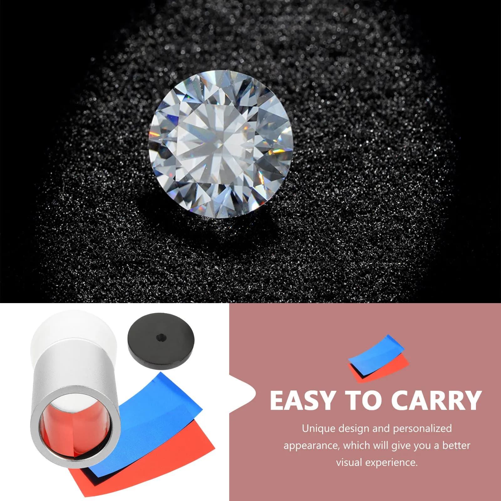 Lente d'Ingrandimento in Lega di Rame Premium con Diamante, Lente per Gioielli per Valutazione Gemme, Microscopio Tascabile Portatile con Ingrandimento 10X 20X 30X