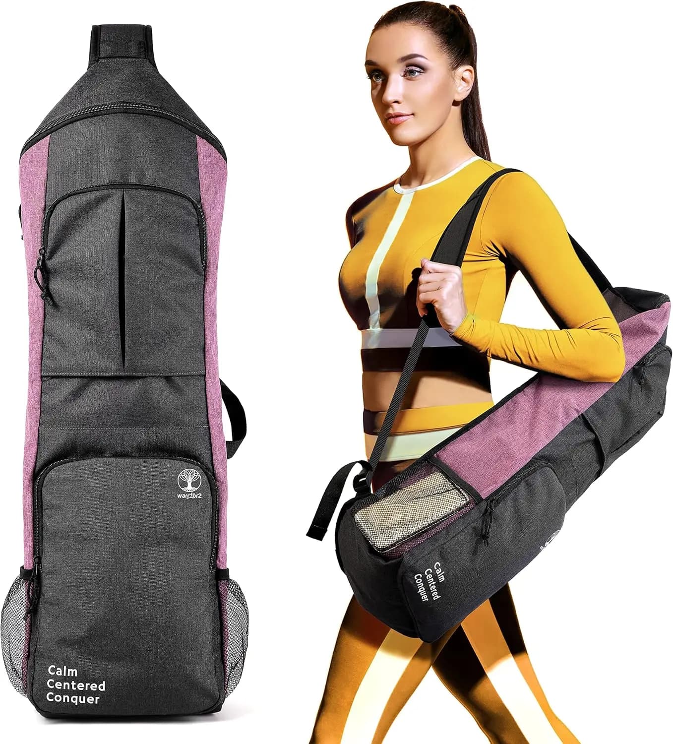Large Bag for Yoga Carpet with Pockets and Bottle Holders, Suitable for Spare Mats 26 Inches, Free Hands for Gym and Cycling