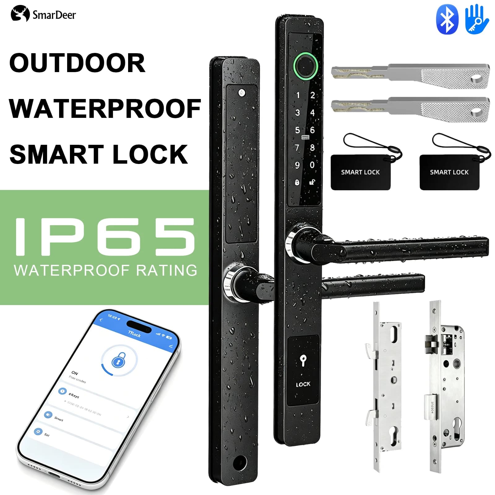 Serratura Intelligente per Porta Scorrevole Impermeabile IP65 SmarDeer, Serratura con Impronta Digitale per Porta Scorrevole in Alluminio a Ponte Termico Tuya WiFi