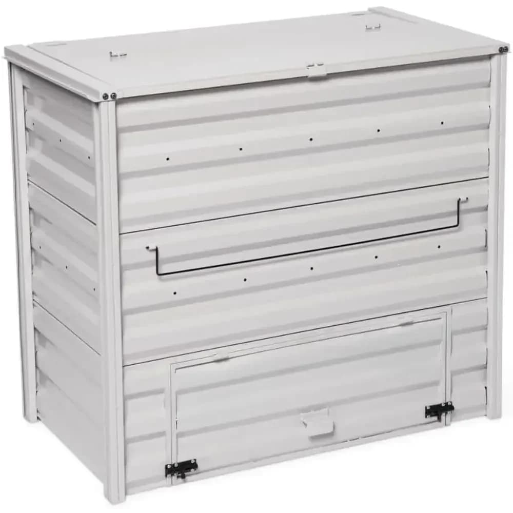 Compostiera grande da esterno in acciaio zincato verniciato a polvere, 36W x 20P x 32H - Argento