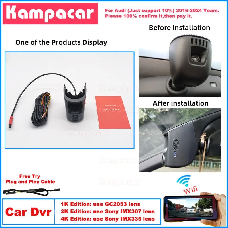 Nuova Dash Cam Plug and Play AD09 1K 2K 4K per Auto, Videocamera DVR per Audi Q7 Q3 TDI S-line 8U Q5 Q8 Etron TT A3 A4 A5 A6 A7 A8 2016-2024