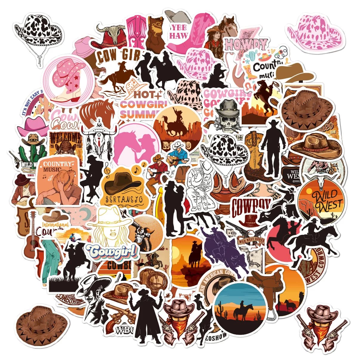 Adesivi Stile Western Cowboy, Decalcomanie in Vinile Impermeabili per Skateboard, Tablet, Valigie, Decorazioni Country, Vendita all'Ingrosso