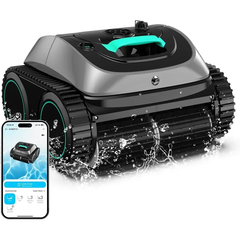 Robot Vacuum Cleaner for Swimming Pool (Update 2025) C1 for Indoor Swimming Pools, 4-in-1 Robotic Cleaner Wireless with 150 Minute Autonomy, Triple Motor up to 1.614 S