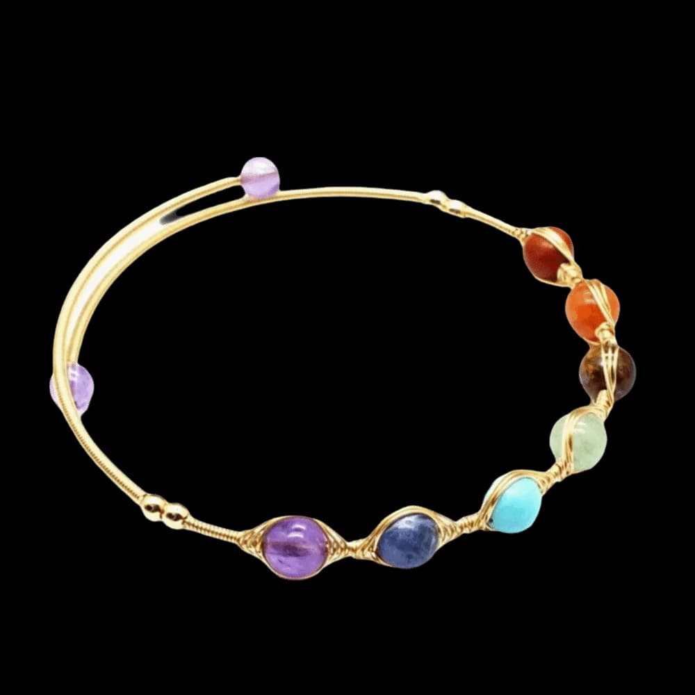 14k Gold Plated Adjustable Bracelet Gold Color Multicolor Open Cuff Bangle Crystal Beads 6MM Beads Crystal Bracelet For Girl
