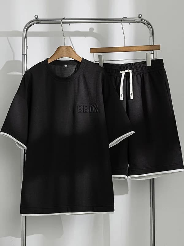 Set di abbigliamento sportivo estivo da uomo, manica corta, girocollo, traspirante, casual, alla moda, per adolescenti JXAETE DDWD-T01