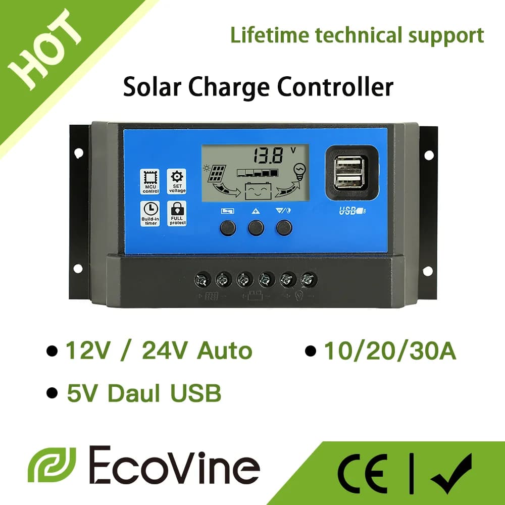Regolatore di carica del pannello solare 12V 24V PWM MPPT 10A 20A 30A Regolatore di carica della batteria automobilistica Uscita USB 5V Max PV 50V DC
