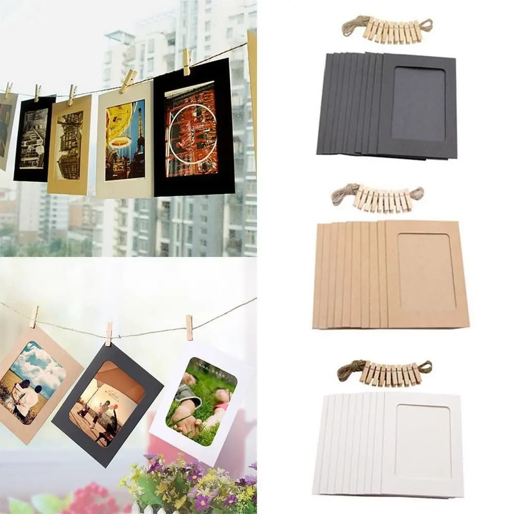 10 frames for home decoration paper, durable photo album, practical kraft paper frame combined diy with clip