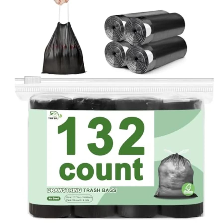 132 Count Small Trash Bags, 4 Gallon Drawstring Garbage Bags, Bathroom Wastebasket Liners, Tear-Free Plastic Bags for Toilet Ho