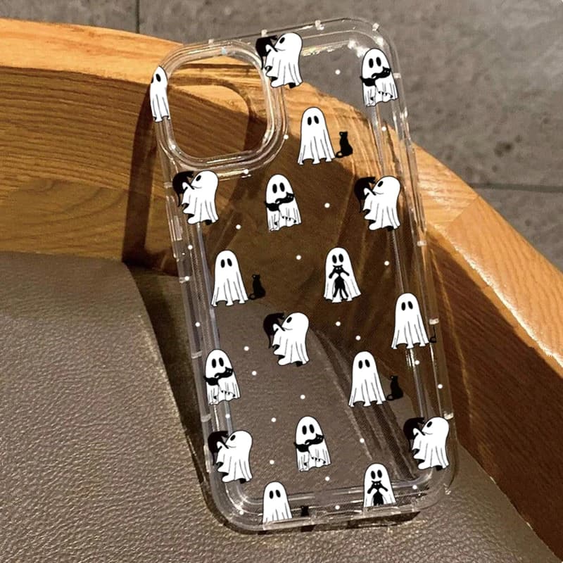 Western Halloween Cowboy Ghost and Flowers Print Transparent Case for iPhone 17 16 15 Pro Max XS XR X 12 11 13 14 7 8 Plus 16E 17 Cover