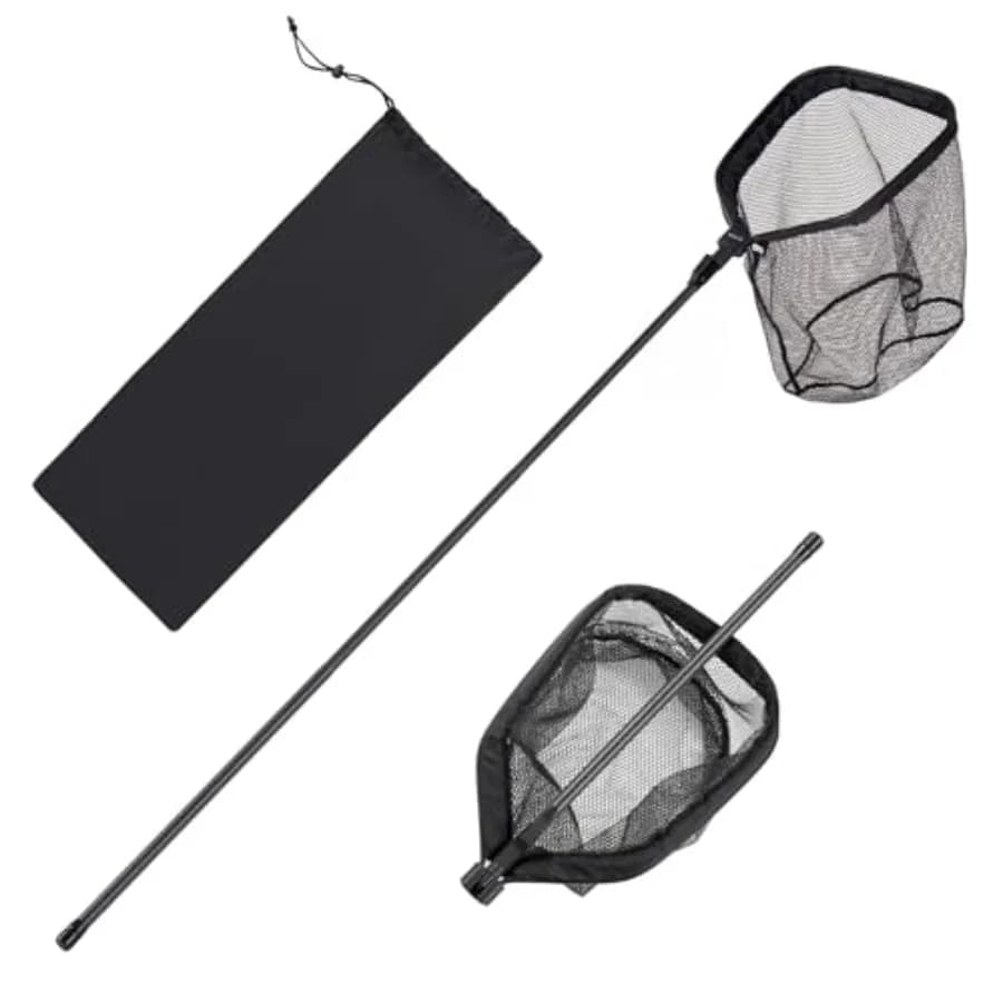 Retino da Pesca Pieghevole con Manico Telescopico, Leggero e Portatile in Fibra di Carbonio, Attrezzatura per Pescare con Rete in Nylon Rivestita in PVC