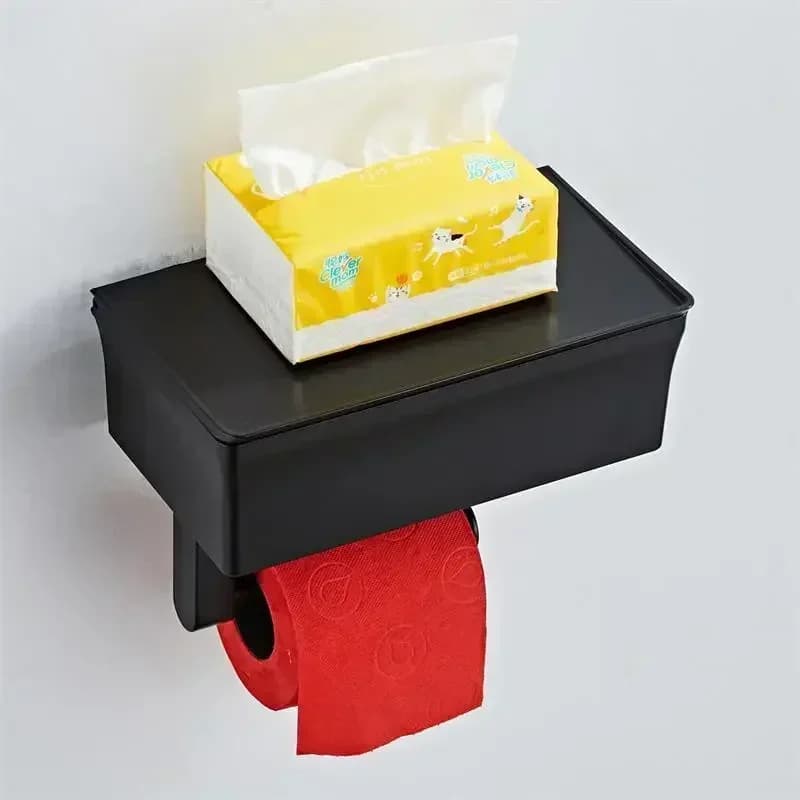 Box with Shelf and Storage Box Wall Mount Toilet Paper Roll Box 2 In 1 Home Adhesive Toilet Paper Holder