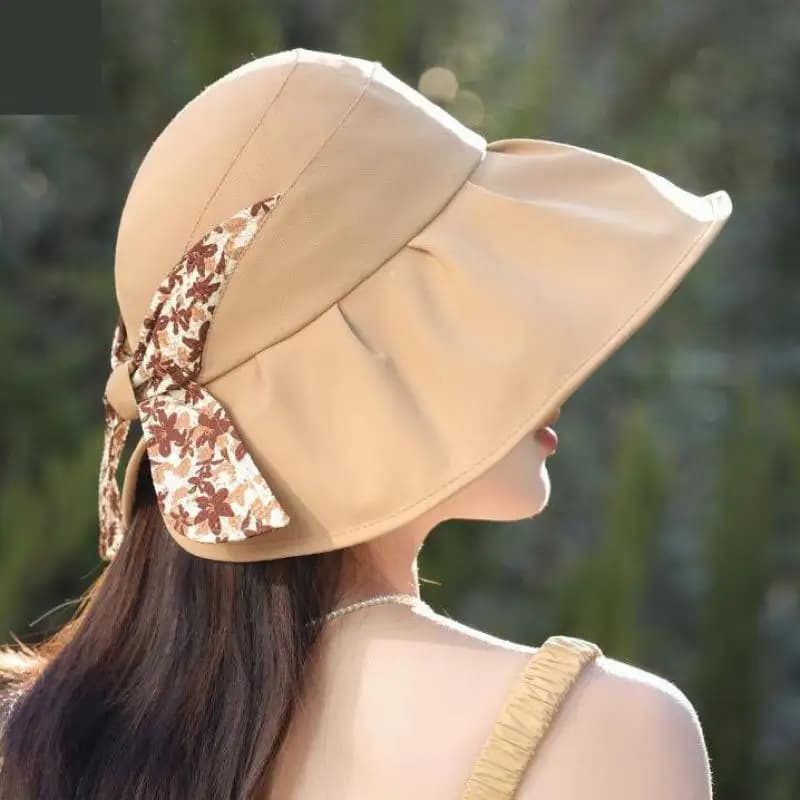 Cappelli primavera estate per donna Cappello a tesa larga con fiocco floreale Cappello da pescatore pieghevole Cappello da sole Protezione UV Protezione solare Cappello da sole Corea
