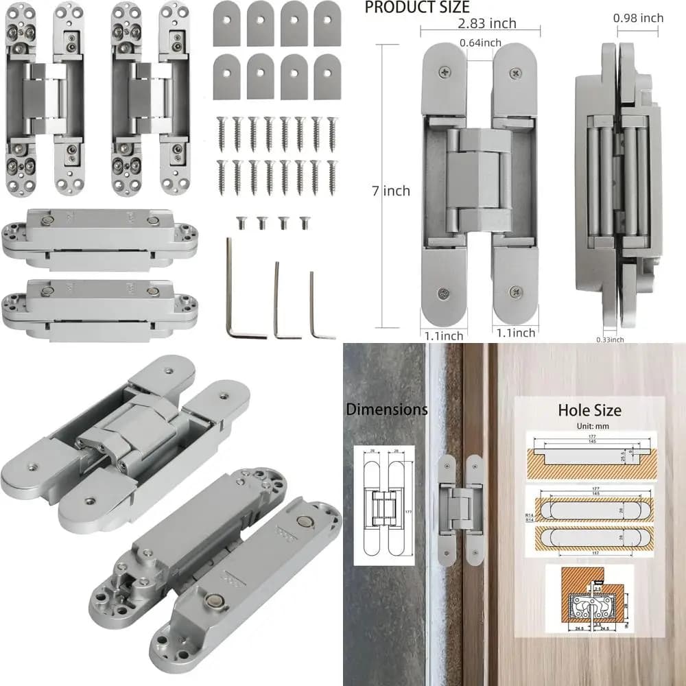 7 inch concealed door hinges, silver color - Resistant zinc alloy, 180° ° Invisible, adjustable in 3 directions