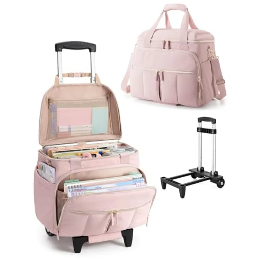 Borsa da Insegnante con Ruote, Organizzatore a Fisarmonica e Scomparto per Laptop da 15.6'', Valigetta da Lavoro con Ruote e Tracolla Staccabile