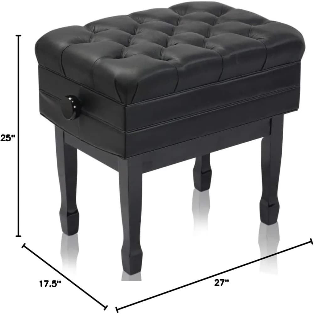 Pianoforte regolabile in vera pelle, panca in legno massello nero, stile vintage resistente, cuscino per sgabello con tastiera ergonomica