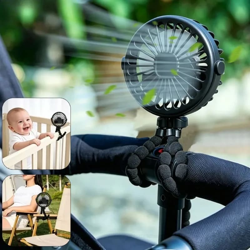Baby Stroller Fan Folding Portable Octopus Mini Fan USB Rechargeable 3 Speed HandHeld Small Fan Flexible Tripod for Baby Outdoor