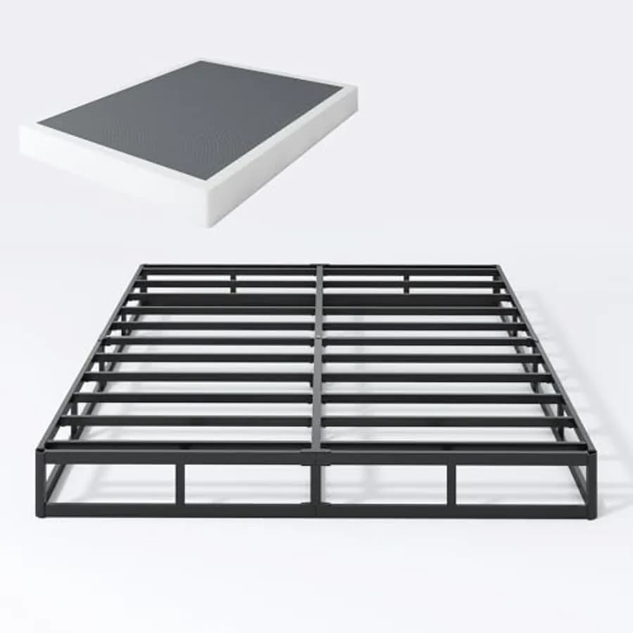 Base letto con box spring da 7 pollici, supporto per materasso in metallo nero resistente da 3000 libbre con rivestimento in tessuto facile da pulire, silenzioso