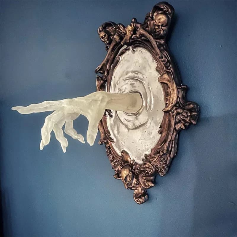 Decorazione da parete a mano del diavolo in resina Fantasma gotico nel specchio Artigianato luminoso Puntelli spettrali Decorazioni per cornici per foto per la casa Regali di Ognissanti