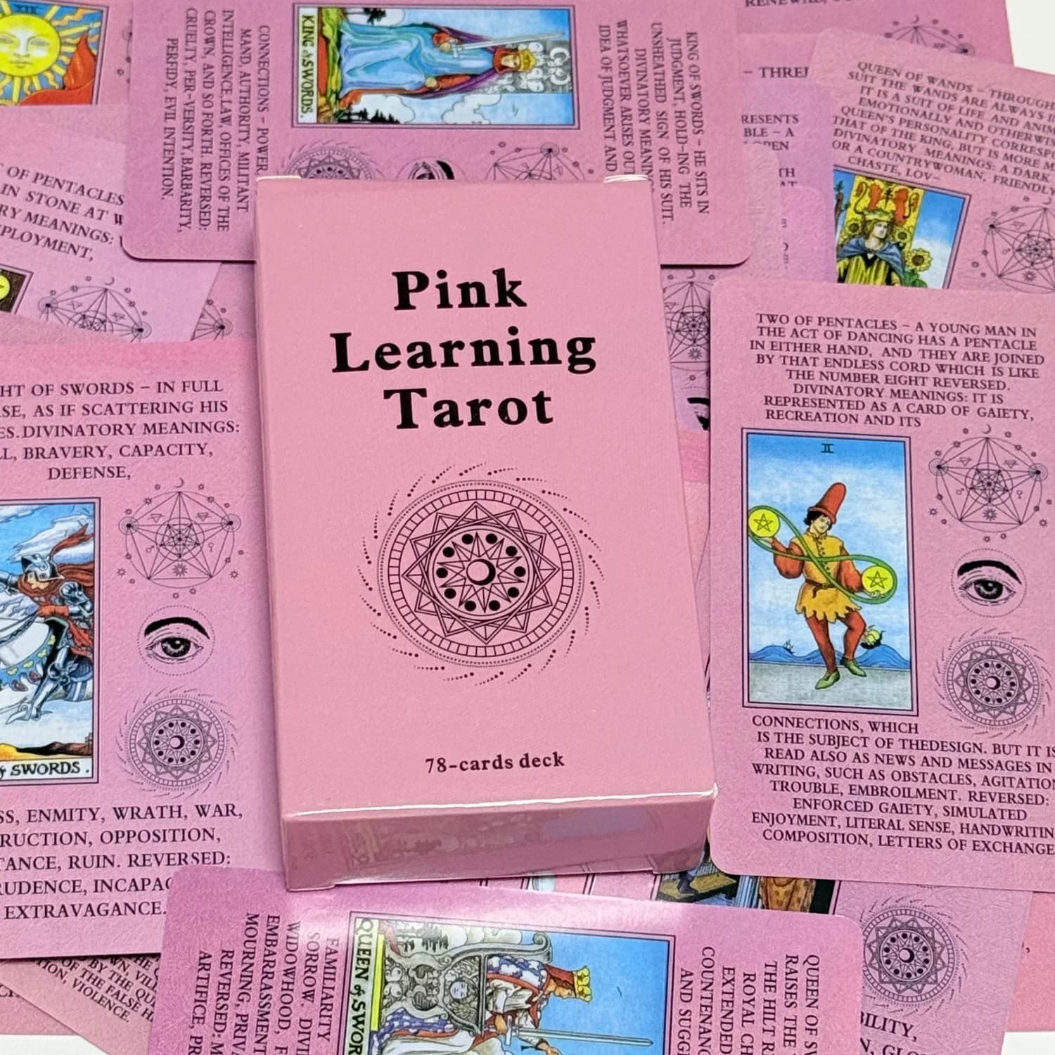 Carte dei Tarocchi Pink Learning, 78 pezzi, mazzo di tarocchi, gioco di carte per riunioni di famiglia, design classico per principianti e professionisti, ideale per la divinazione