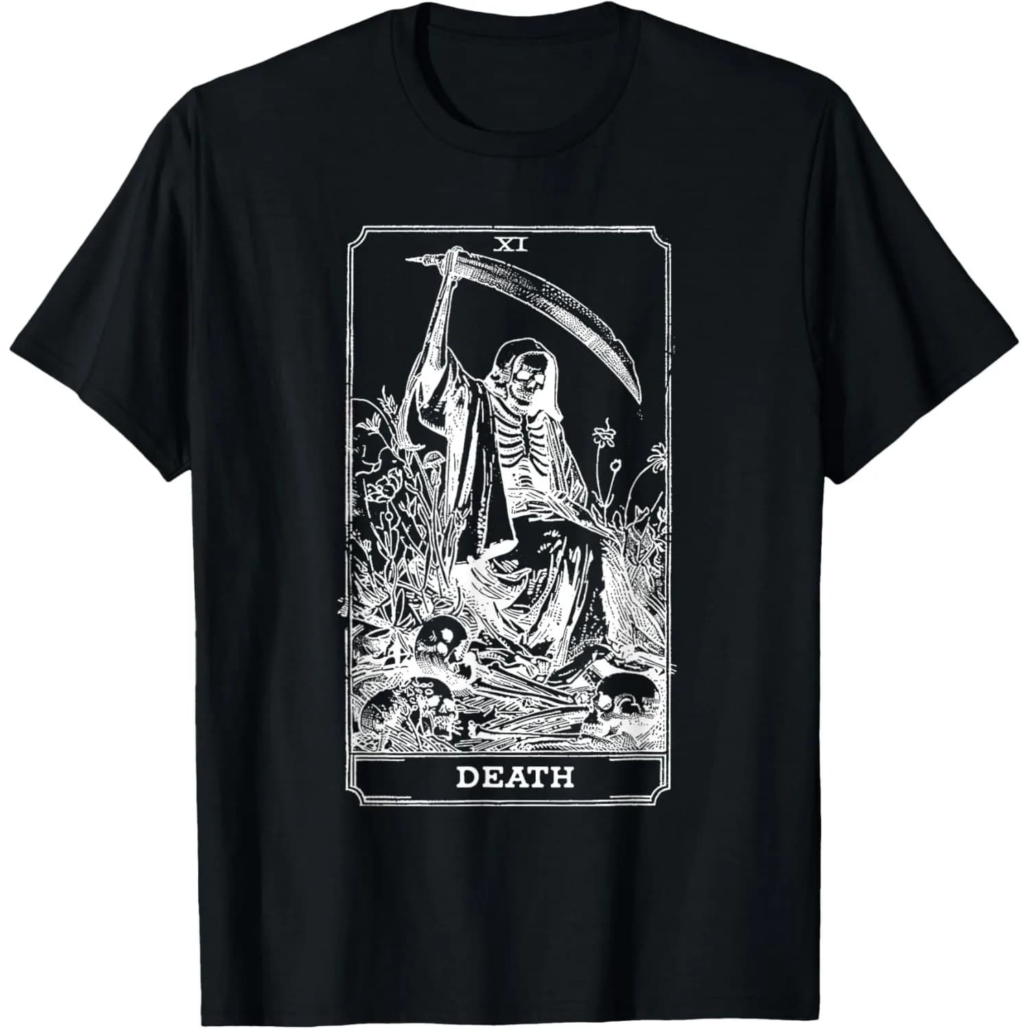 Death Tarot Card Skull Grim Reaper Gothic Graphic Tee for Men
