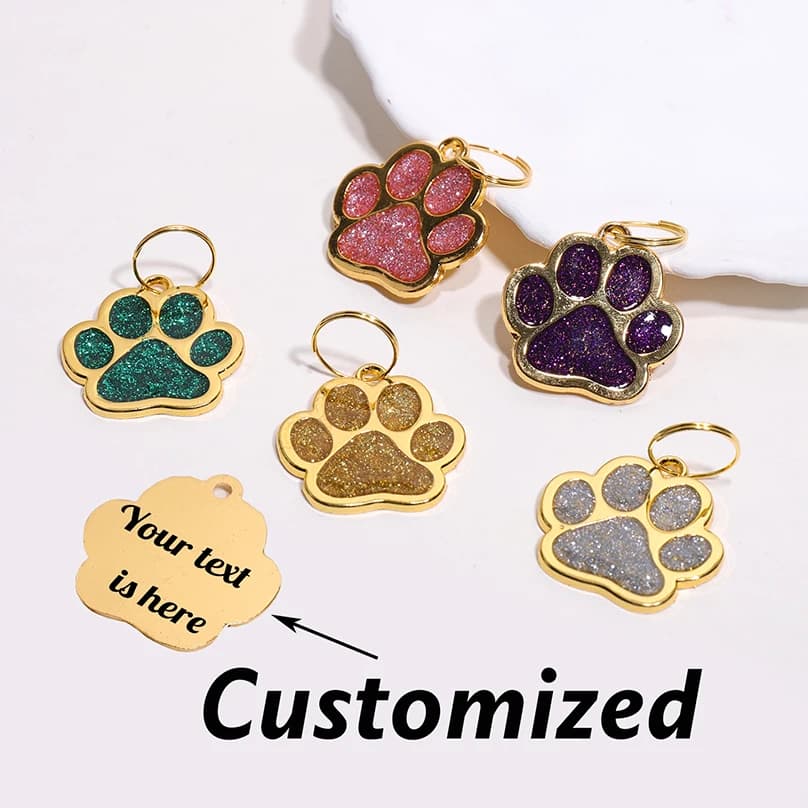 Custom Plate for Dogs and Cats with Custom Text, Glittered Claw Pendant, Laser Engraving, Antismarriage