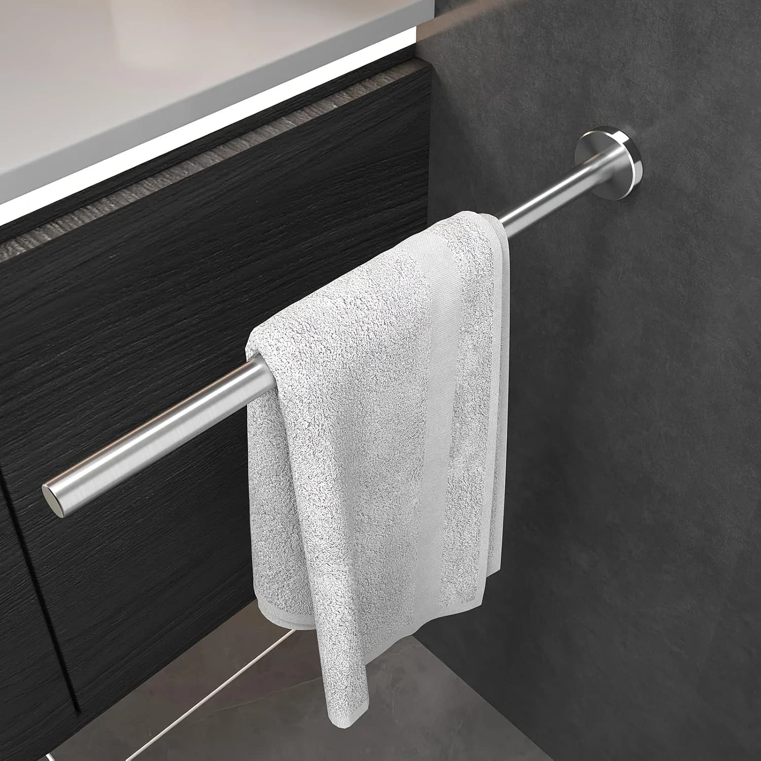 Stainless Steel Towel Bar Bathroom Wall-Mounted Towel Rack 40CM Long Towel Rack Black Silvery Optional Towel Bar Rack