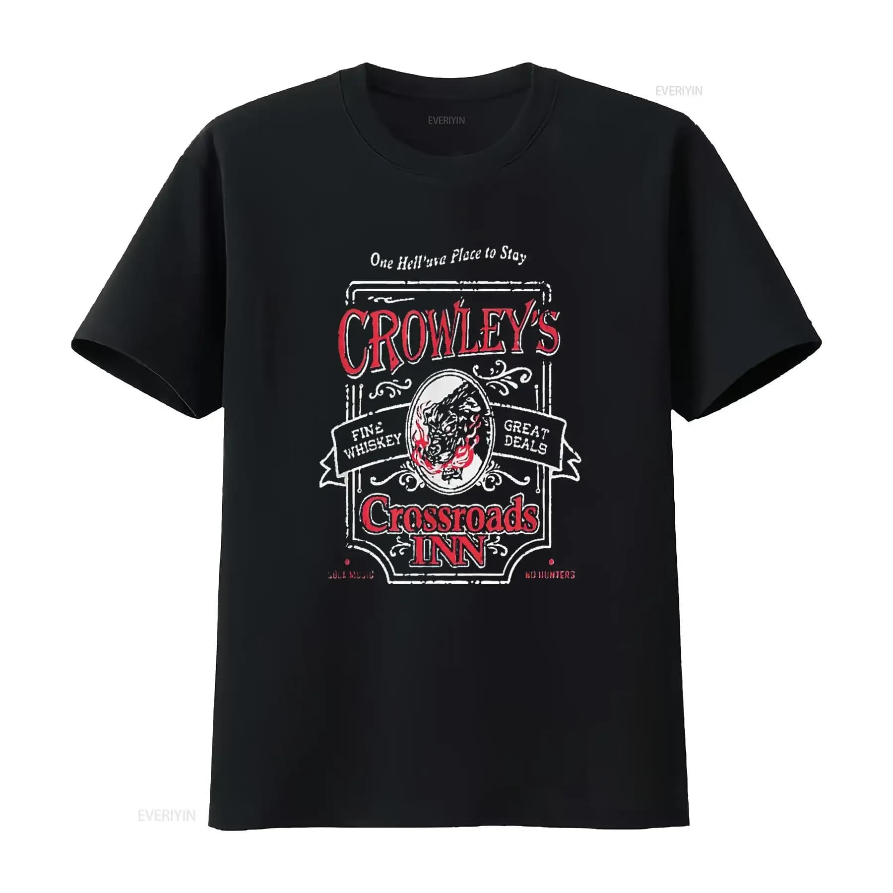 Mens Supernatural Crowley S Crossroads Inn T Shirt Black Medium vintage Washed Soft graphic Casual streetwear Unisex Stretched