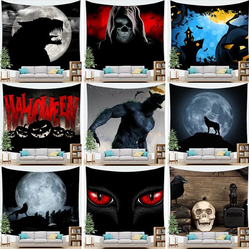 Full Moon Werewolf digital-printed polyester tapestries living rooms bedrooms macrame wall hanging room decor aesthetic