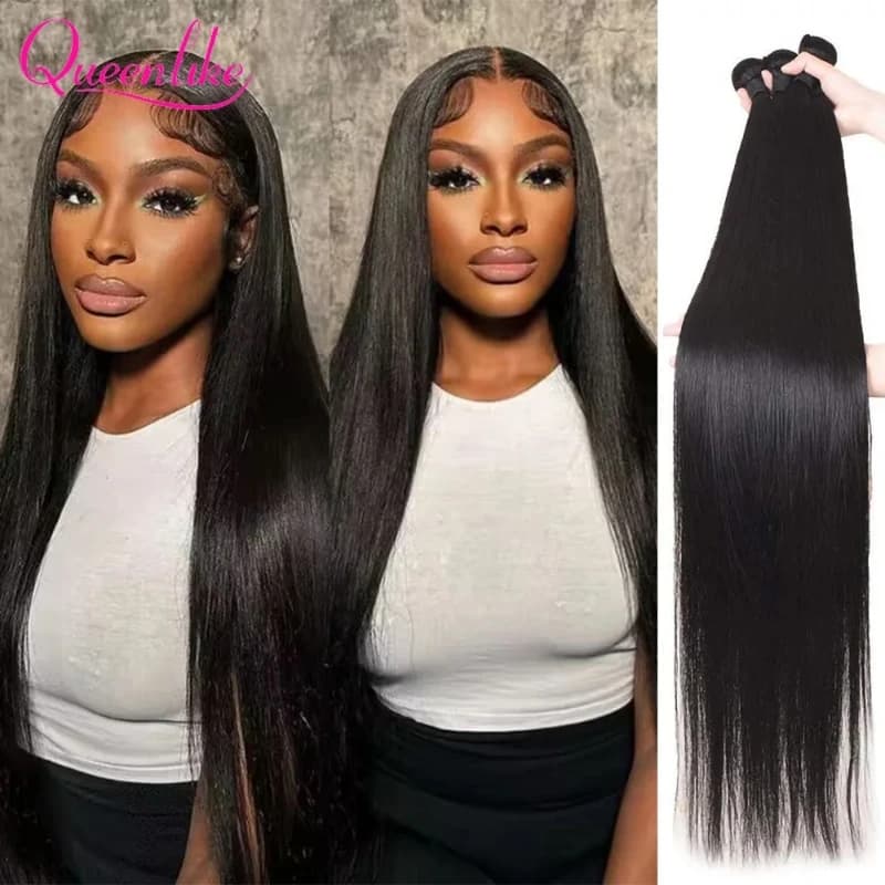 Queenlike 38 40 inches smooth human hair bundles 12A Brazilian raw hair 1/3/4 human hair packs for women hair extensions